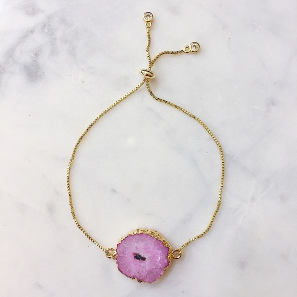 Natural Quartz Slice Bracelet Adjustable Gold - Picture 2 of 3